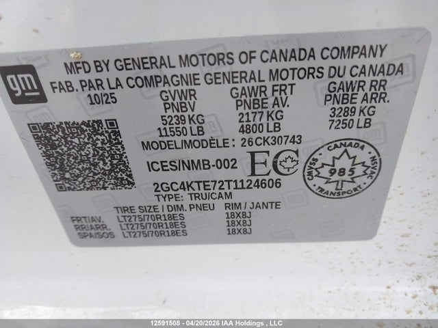 Продажа на аукционе авто 2026 Chevrolet Silverado K3500 Lt, vin: 2GC4KTE72T1124606, номер лота: 12591508