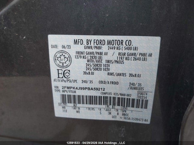 Ford Edge 2023 2FMPK4J99PBA59212 Image 9