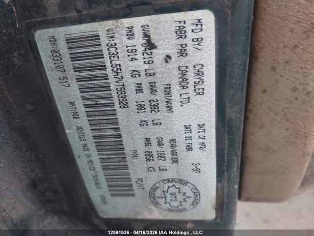 Aukcja sprzedaży 1997 Chrysler Sebring Jxi, vin: 3C3EL55H7VT593928, numer aukcji: 12591536