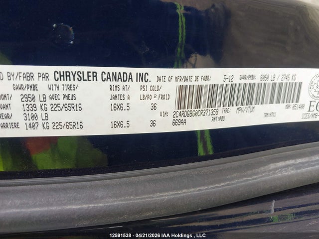 Продаж на аукціоні авто 2012 Dodge Grand Caravan Se, vin: 2C4RDGBG0CR371359, номер лоту: 12591538