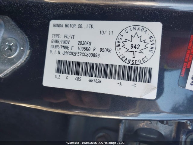 Auction sale of the 2012 Acura Tsx Premium, vin: JH4CU2F52CC800896, lot number: 12591541