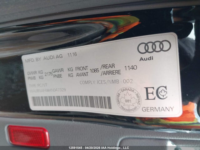 Продажа на аукционе авто 2017 Audi A4 2.0t Progressiv, vin: WAUBNAF48HN047329, номер лота: 12591545