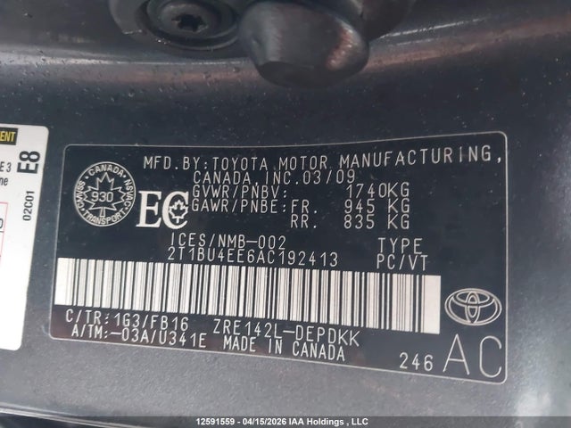 2010 Toyota Corolla Ce მანქანა იყიდება აუქციონზე, vin: 2T1BU4EE6AC192413, აუქციონის ნომერი: 12591559