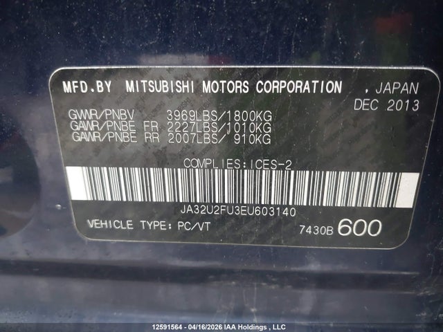 Продаж на аукціоні авто 2014 Mitsubishi Lancer Es/es Sport, vin: JA32U2FU3EU603140, номер лоту: 12591564