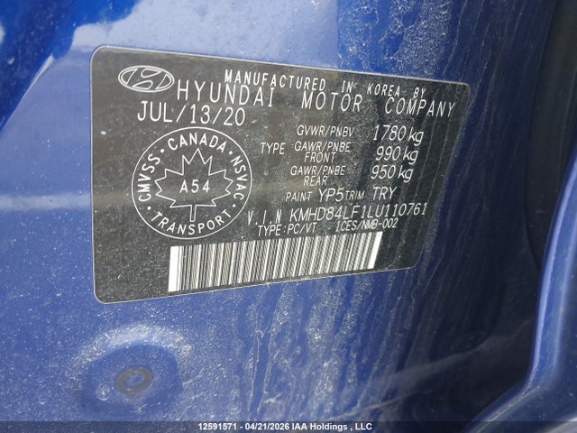 KMHD84LF1LU110761 Hyundai Elantra Preferred With Sun And Safety Package Auto Ivt
