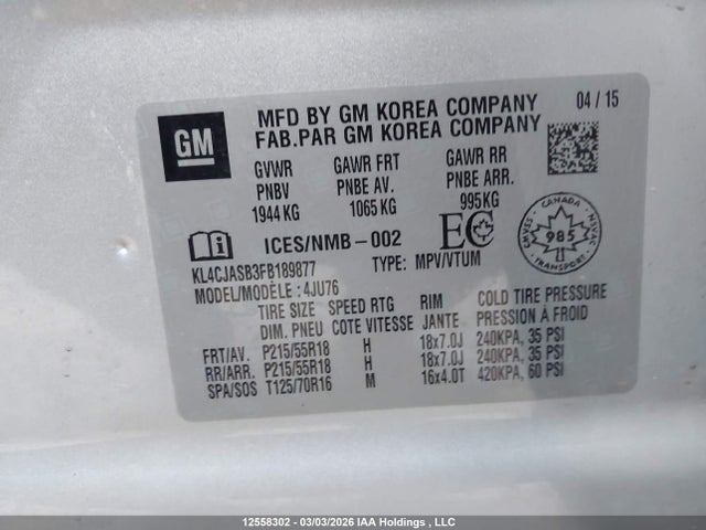 Продаж на аукціоні авто 2015 Buick Encore, vin: KL4CJASB3FB189877, номер лоту: 12558302