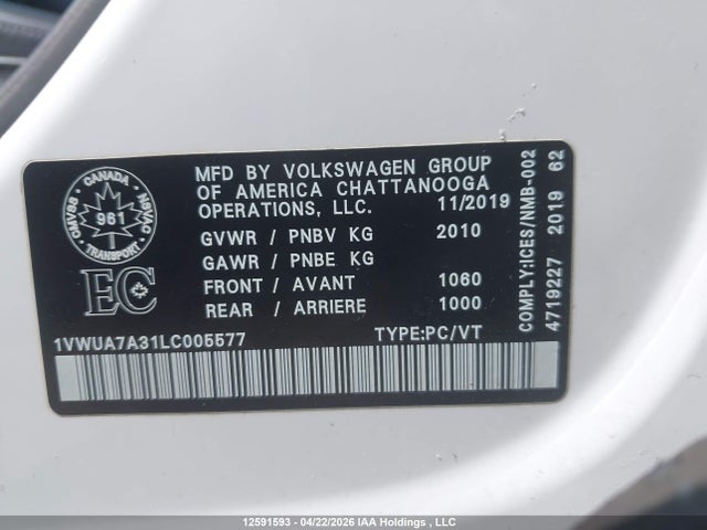 1VWUA7A31LC005577 Volkswagen Passat Highline