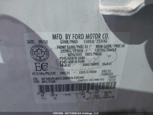 Продаж на аукціоні авто 2011 Ford Edge Limited, vin: 2FMDK4KC2BBA32049, номер лоту: 12591609