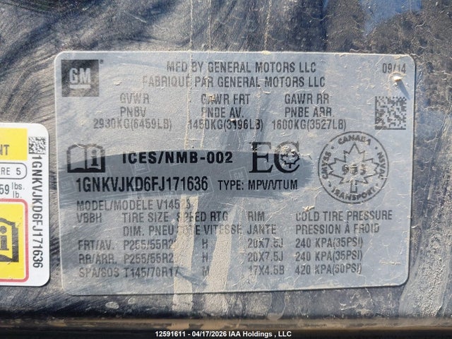 1GNKVJKD6FJ171636 Chevrolet Traverse Ltz