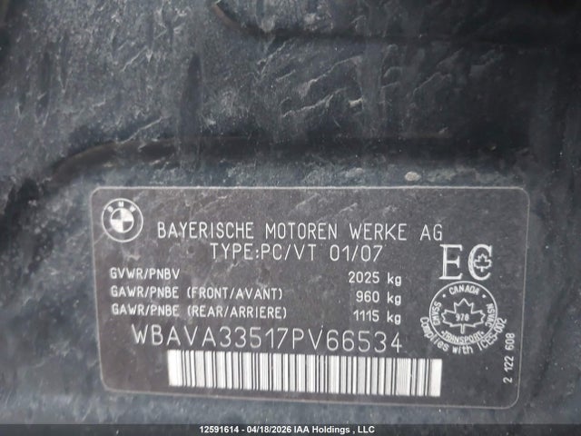 Продаж на аукціоні авто 2007 Bmw 328i, vin: WBAVA33517PV66534, номер лоту: 12591614