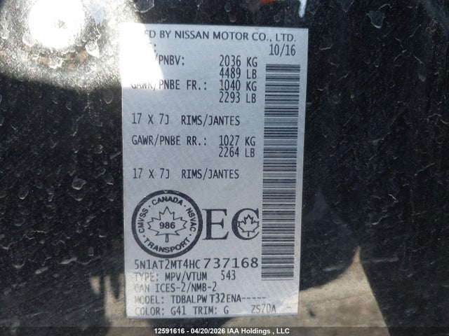 12591616 :رقم المزاد ، 5N1AT2MT4HC737168 vin ، 2017 Nissan Rogue S/sv مزاد بيع