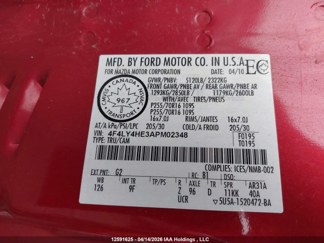 Aukcja sprzedaży 2010 Mazda B4000 Cab Plus, vin: 4F4LY4HE3APM02348, numer aukcji: 12591625