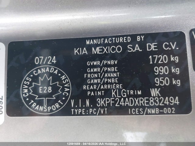 3KPF24ADXRE832494 KIA Forte