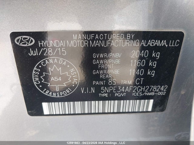 Продаж на аукціоні авто 2016 Hyundai Sonata Limited, vin: 5NPE34AF2GH278242, номер лоту: 12591663