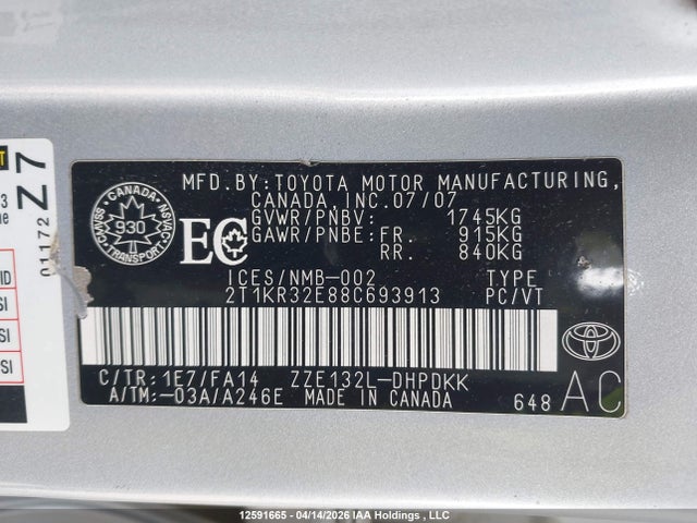 12591665 :رقم المزاد ، 2T1KR32E88C693913 vin ، 2008 Toyota Corolla Matrix Xr مزاد بيع