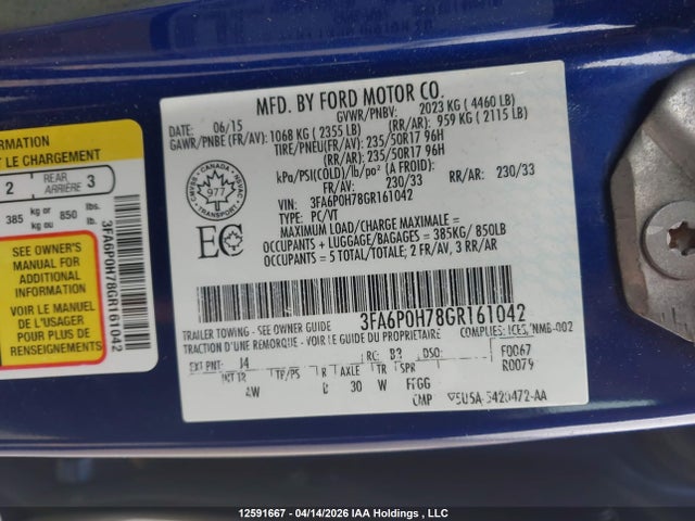 Ford Fusion 2016 3FA6P0H78GR161042 Image 17