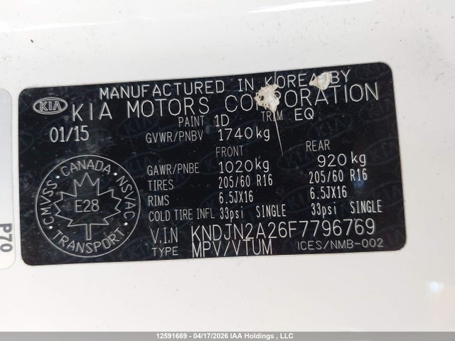 12591669 :رقم المزاد ، KNDJN2A26F7796769 vin ، 2015 Kia Soul مزاد بيع