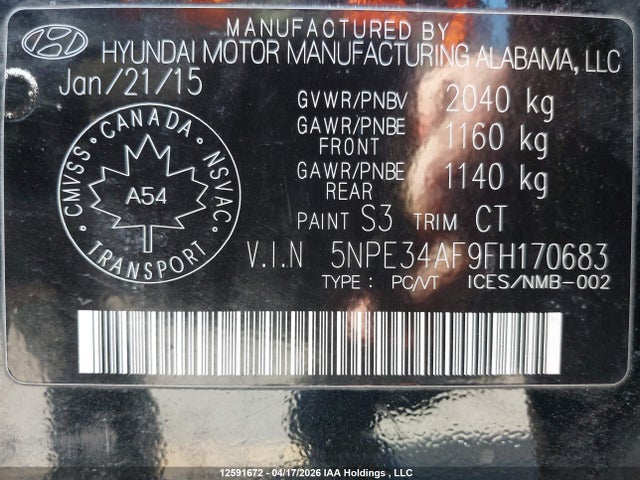 Aukcja sprzedaży 2015 Hyundai Sonata, vin: 5NPE34AF9FH170683, numer aukcji: 12591672