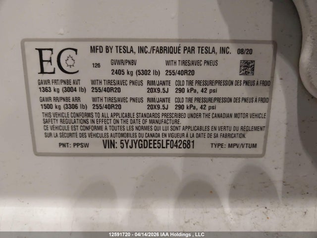 5YJYGDEE5LF042681 Tesla Model Y Long Range