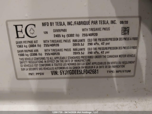 5YJYGDEE5LF042681 Tesla Model Y Long Range
