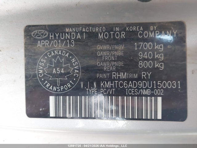 Aukcja sprzedaży 2013 Hyundai Veloster, vin: KMHTC6AD9DU150031, numer aukcji: 12591725