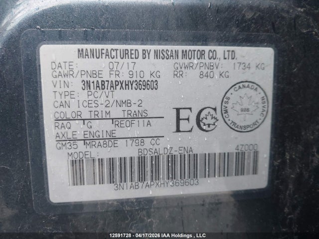 3N1AB7APXHY369603 Nissan Sentra S/sv/sr/sl