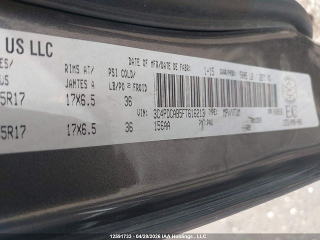Продаж на аукціоні авто 2015 Dodge Journey Cvp/se Plus, vin: 3C4PDCAB5FT616213, номер лоту: 12591733
