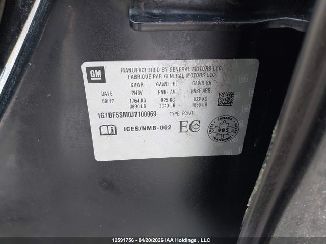1G1BF5SM0J7100069 Chevrolet Cruze