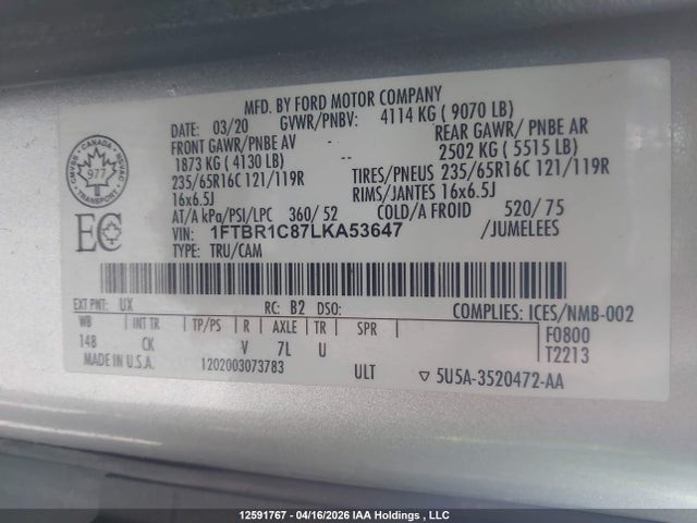 1FTBR1C87LKA53647 Ford Transit T-250
