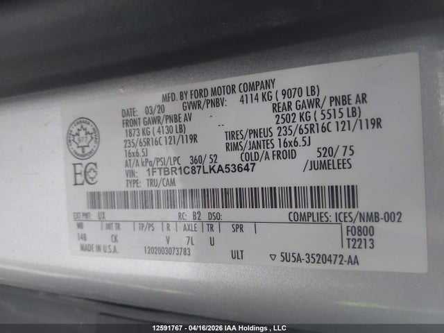 1FTBR1C87LKA53647 Ford Transit T-250
