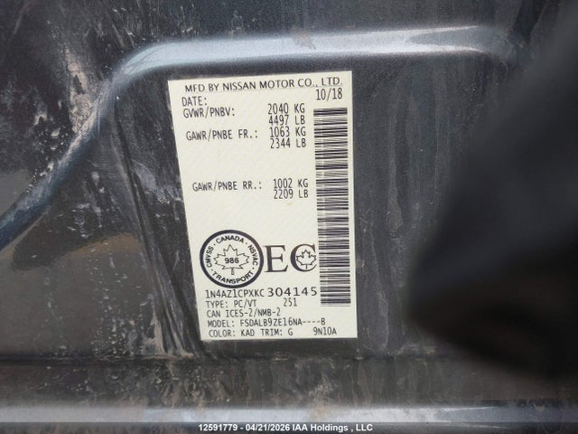 1N4AZ1CPXKC304145 Nissan Leaf