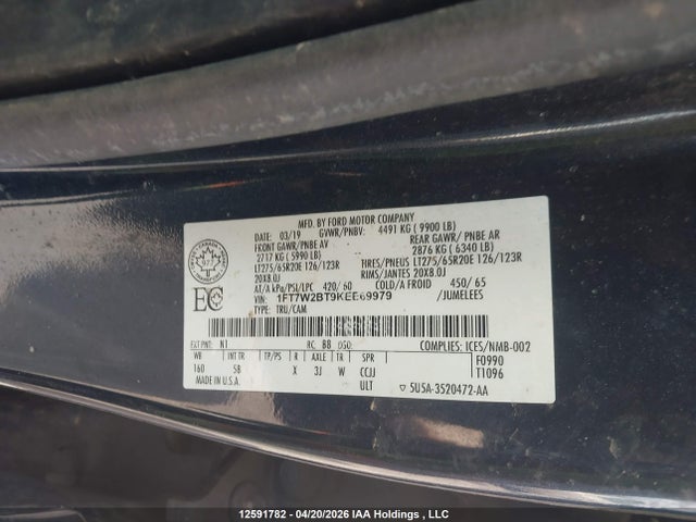 Продажа на аукционе авто 2019 Ford F-250 Lariat, vin: 1FT7W2BT9KEE69979, номер лота: 12591782