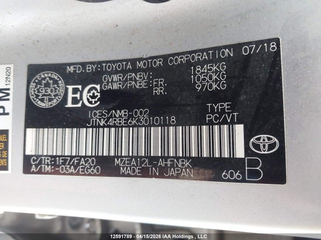 JTNK4RBE6K3010118 Toyota Corolla Se/xse