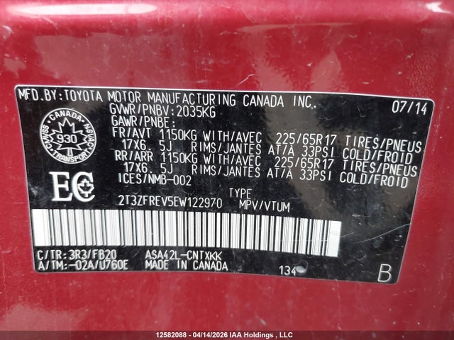 Продаж на аукціоні авто 2014 Toyota Rav4 Le, vin: 2T3ZFREV5EW122970, номер лоту: 12582088