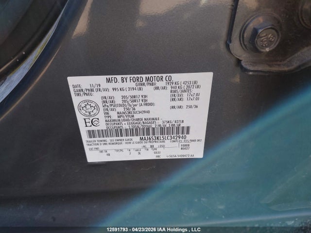 Auction sale of the 2020 Ford Ecosport Titanium, vin: MAJ6S3KL5LC342940, lot number: 12591793