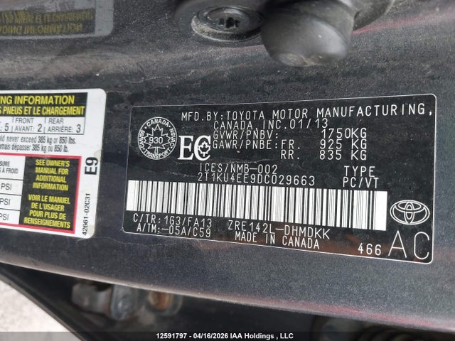 2013 Toyota Corolla Matrix მანქანა იყიდება აუქციონზე, vin: 2T1KU4EE9DC029663, აუქციონის ნომერი: 12591797