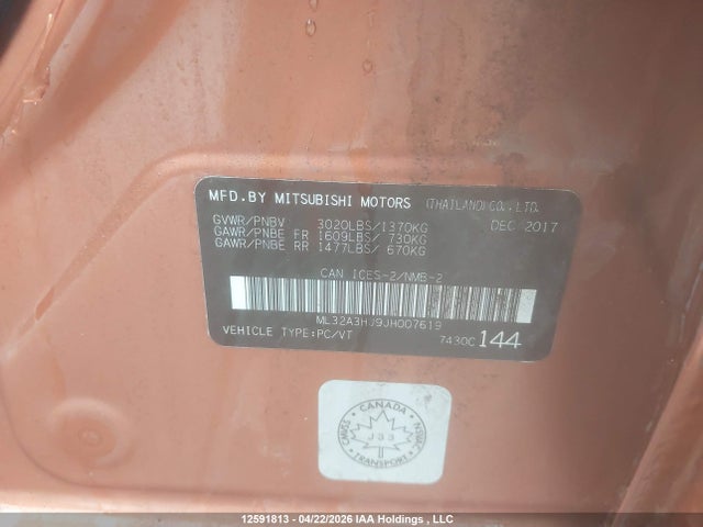 Продаж на аукціоні авто 2018 Mitsubishi Mirage Es, vin: ML32A3HJ9JH007619, номер лоту: 12591813