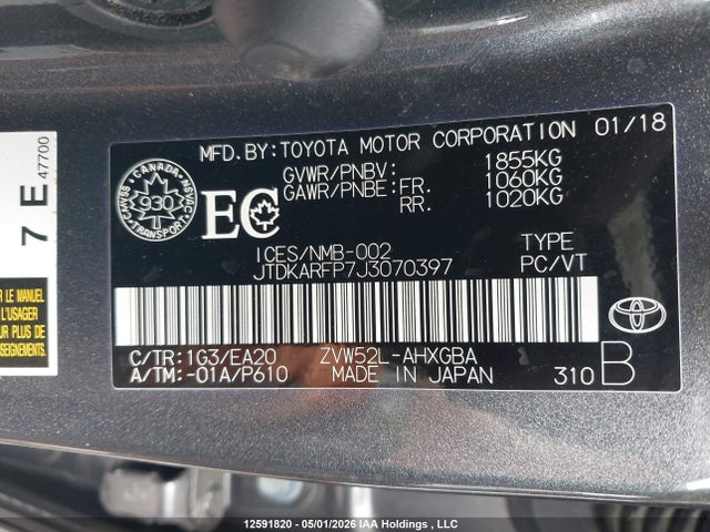 2018 Toyota Prius Prime Upgrade მანქანა იყიდება აუქციონზე, vin: JTDKARFP7J3070397, აუქციონის ნომერი: 12591820