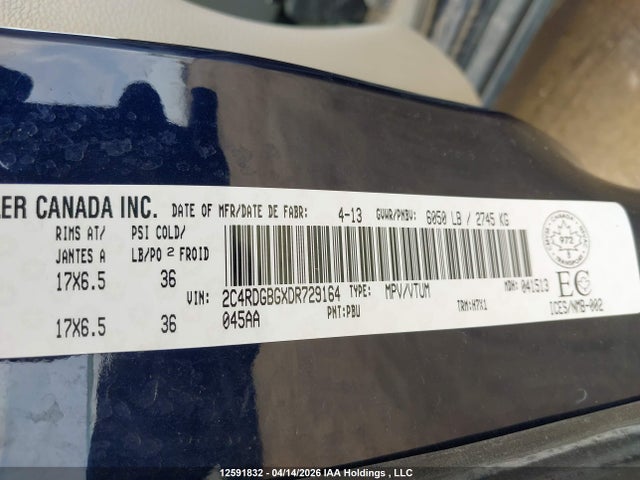 12591832 :رقم المزاد ، 2C4RDGBGXDR729164 vin ، 2013 Dodge Grand Caravan Se مزاد بيع