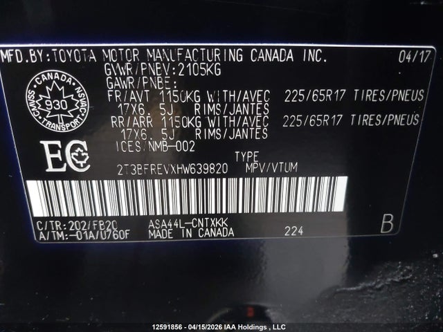 2T3BFREVXHW639820 Toyota RAV4 LE