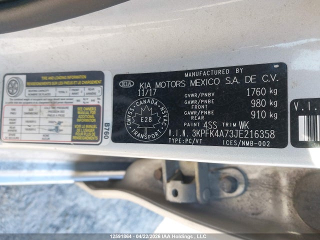 3KPFK4A73JE216358 KIA Forte Lx/lx+
