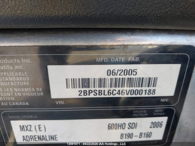 12591871 :رقم المزاد ، 2BPSBL6C46V000188 vin ، 2006 Skidoo Skidoo. مزاد بيع