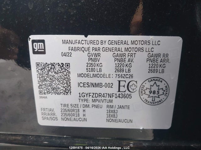 1GYFZDR47NF143605 Cadillac Xt4 Premium Luxury