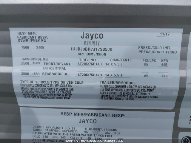 2018 Jayco Eagle 284bhs მანქანა იყიდება აუქციონზე, vin: 1UJBJ0BR7J17S0506, აუქციონის ნომერი: 12591877