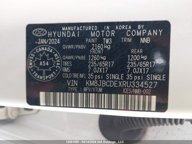 2024 Hyundai Tucson Sel მანქანა იყიდება აუქციონზე, vin: KM8JBCDEXRU334527, აუქციონის ნომერი: 12591880