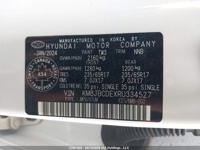 2024 Hyundai Tucson Sel მანქანა იყიდება აუქციონზე, vin: KM8JBCDEXRU334527, აუქციონის ნომერი: 12591880