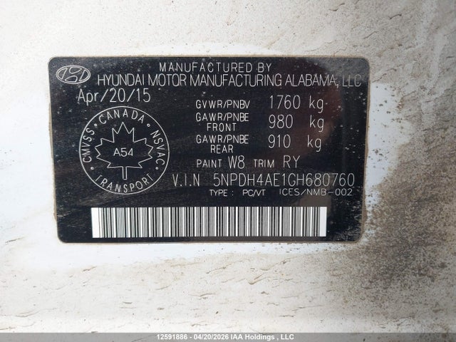 Продаж на аукціоні авто 2016 Hyundai Elantra Gl, vin: 5NPDH4AE1GH680760, номер лоту: 12591886