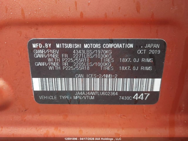 Aukcja sprzedaży 2020 Mitsubishi Rvr Gt/limited Edition/se/sel, vin: JA4AJ4AW7LU602364, numer aukcji: 12591896