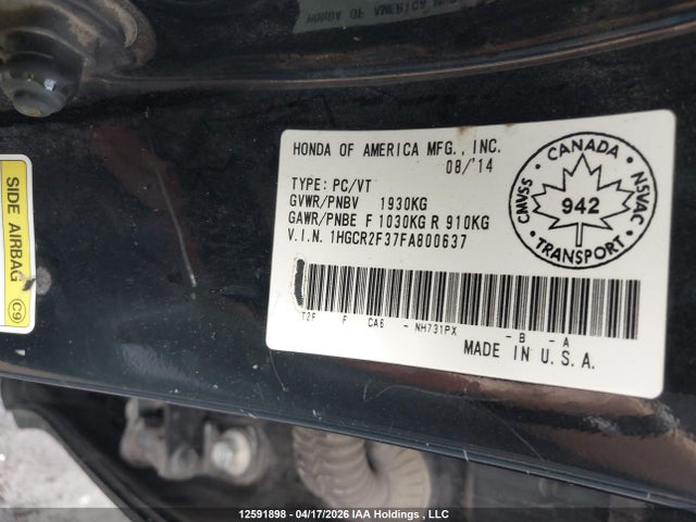 Продаж на аукціоні авто 2015 Honda Accord Lx, vin: 1HGCR2F37FA800637, номер лоту: 12591898