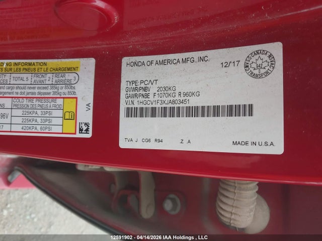1HGCV1F3XJA803451 Honda Accord Sport